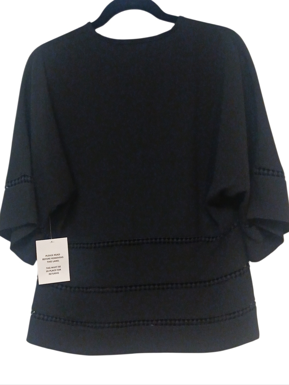 Maette - NWT, Black V-Neck Blouse, Embroidered Embellishments, Short Sleeves,... - Picture 4 of 10